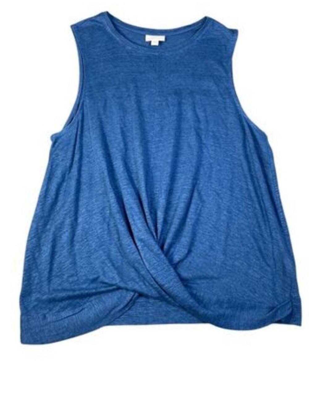 J.JILL LOVE LINEN Dark Blue Draped Twist Front Hem Sleeveless Tank Top Size XL - Picture 7 of 8